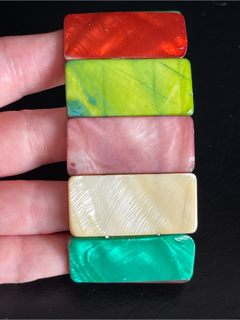Multi-Color Rectangular Shell Bracelet — Green, Pink, Yellow, Teal, Orange